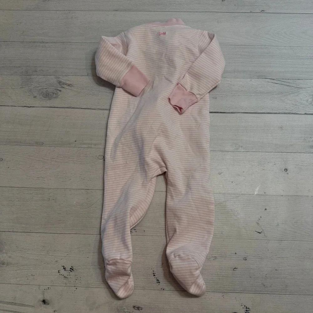 Sammy & Nat baby pink white‎ striped Pima cotton footed sleeper 6 months